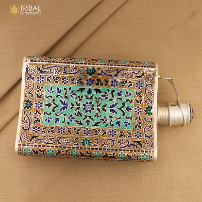 925 sterling silver minakari design silver wine bottle, silver drink bottle, royal style silver article,utensil sv321 - TRIBAL ORNAMENTS