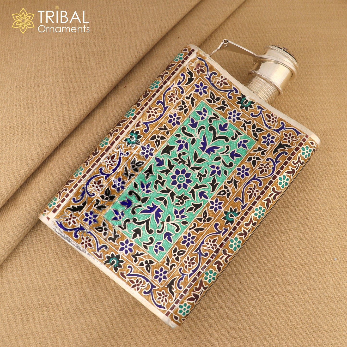 925 sterling silver minakari design silver wine bottle, silver drink bottle, royal style silver article,utensil sv321 - TRIBAL ORNAMENTS