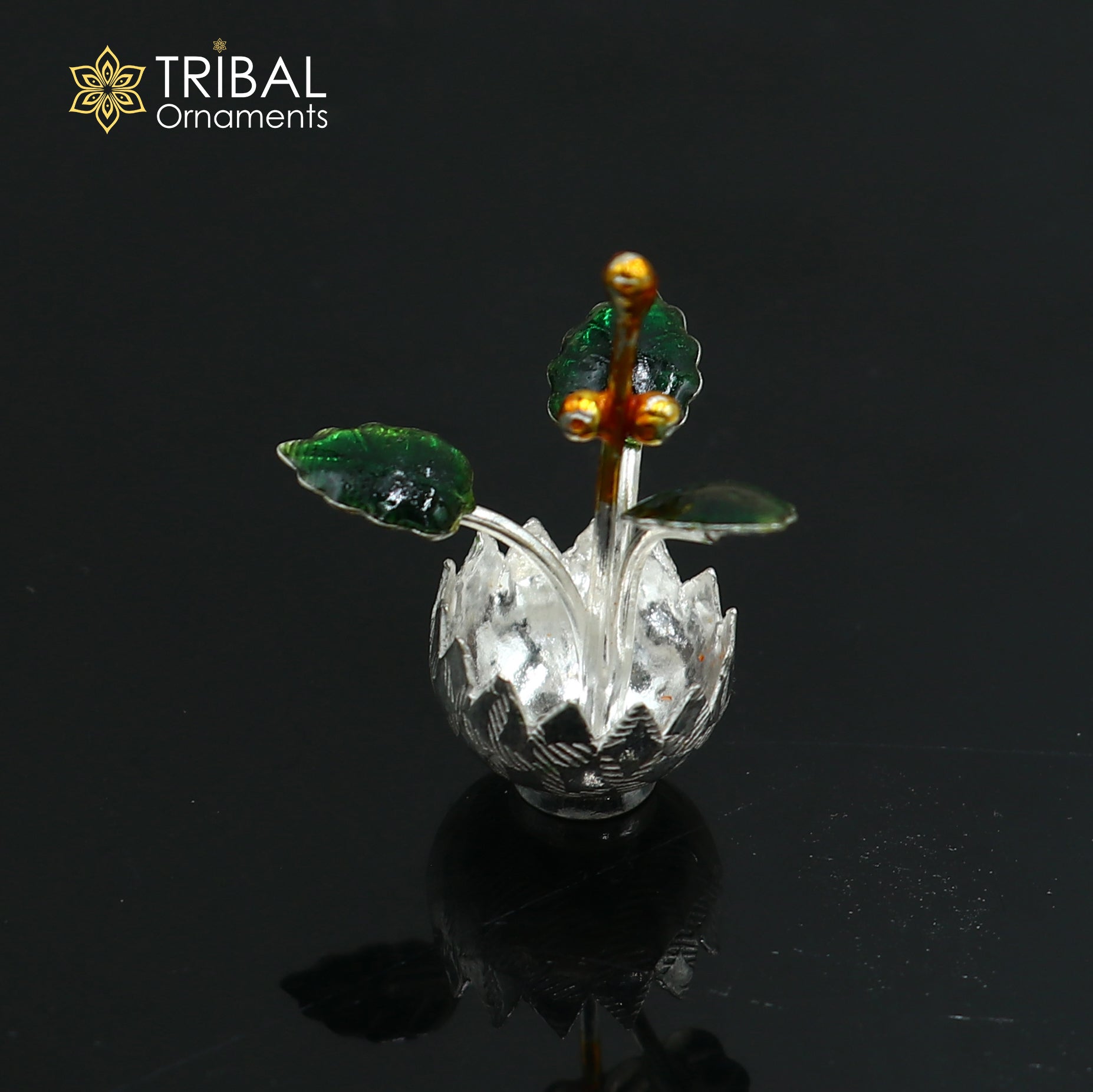 925 sterling silver mini tulsi plant basil rosary plant, puja temple article su1353 - TRIBAL ORNAMENTS