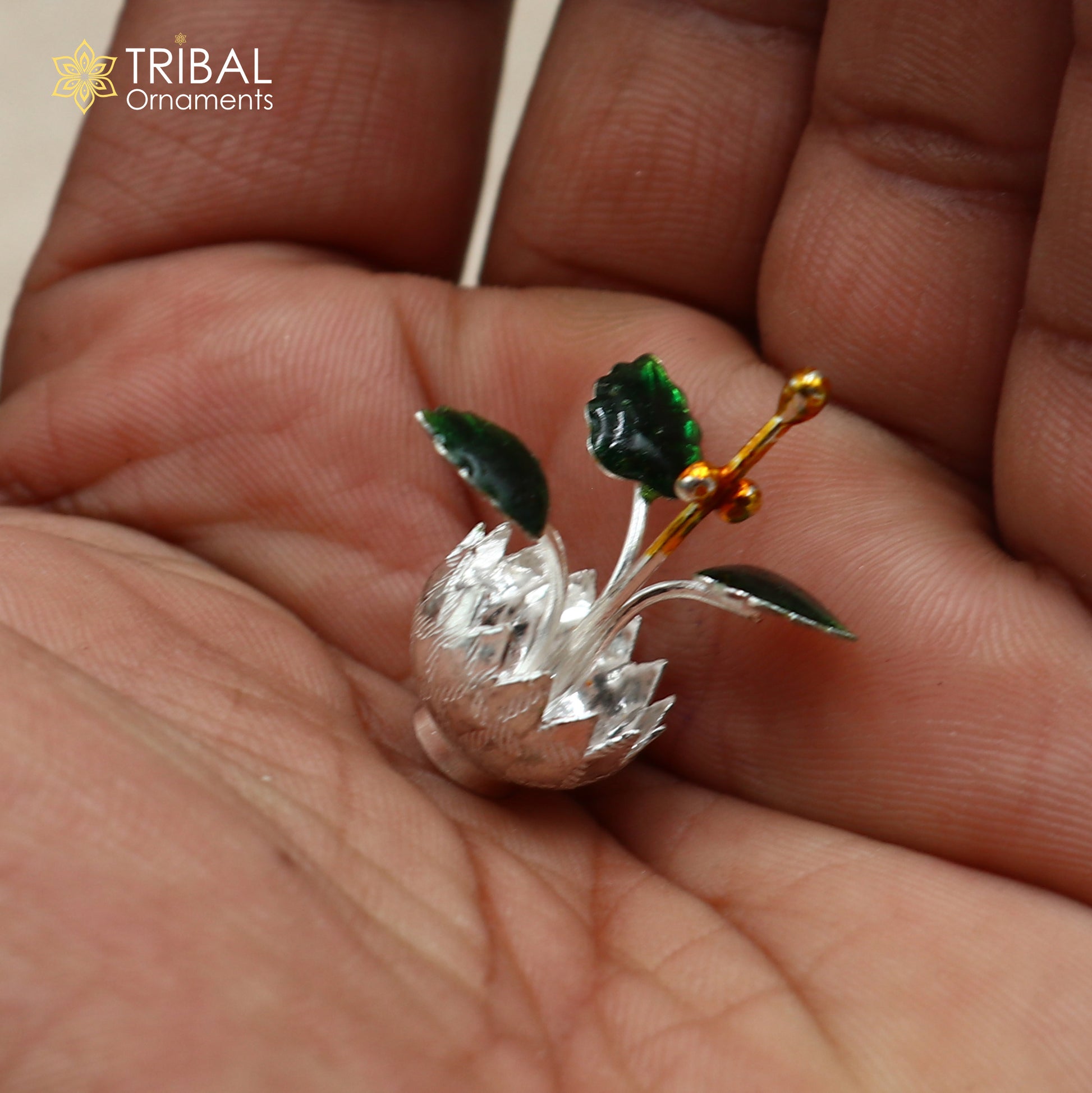 925 sterling silver mini tulsi plant basil rosary plant, puja temple article su1353 - TRIBAL ORNAMENTS