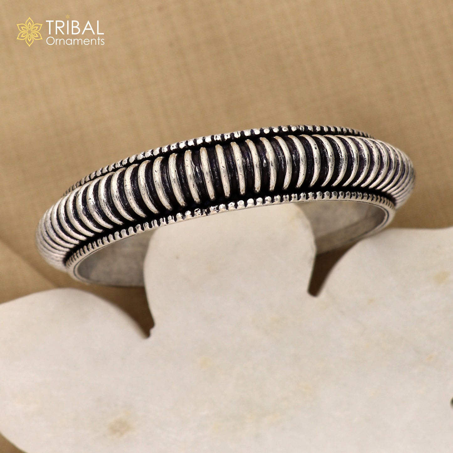 Sterling silver tribal bangle bracelet with modern design, unisex personalized tribal jewelry by TRIBAL ORNAMENTS.