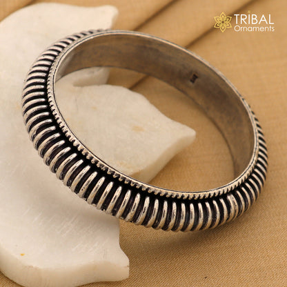 Unisex 925 Sterling silver modern tribal bangle bracelet with intricate cultural design, personalized tribal jewelry by TRIBAL ORNAMENTS
