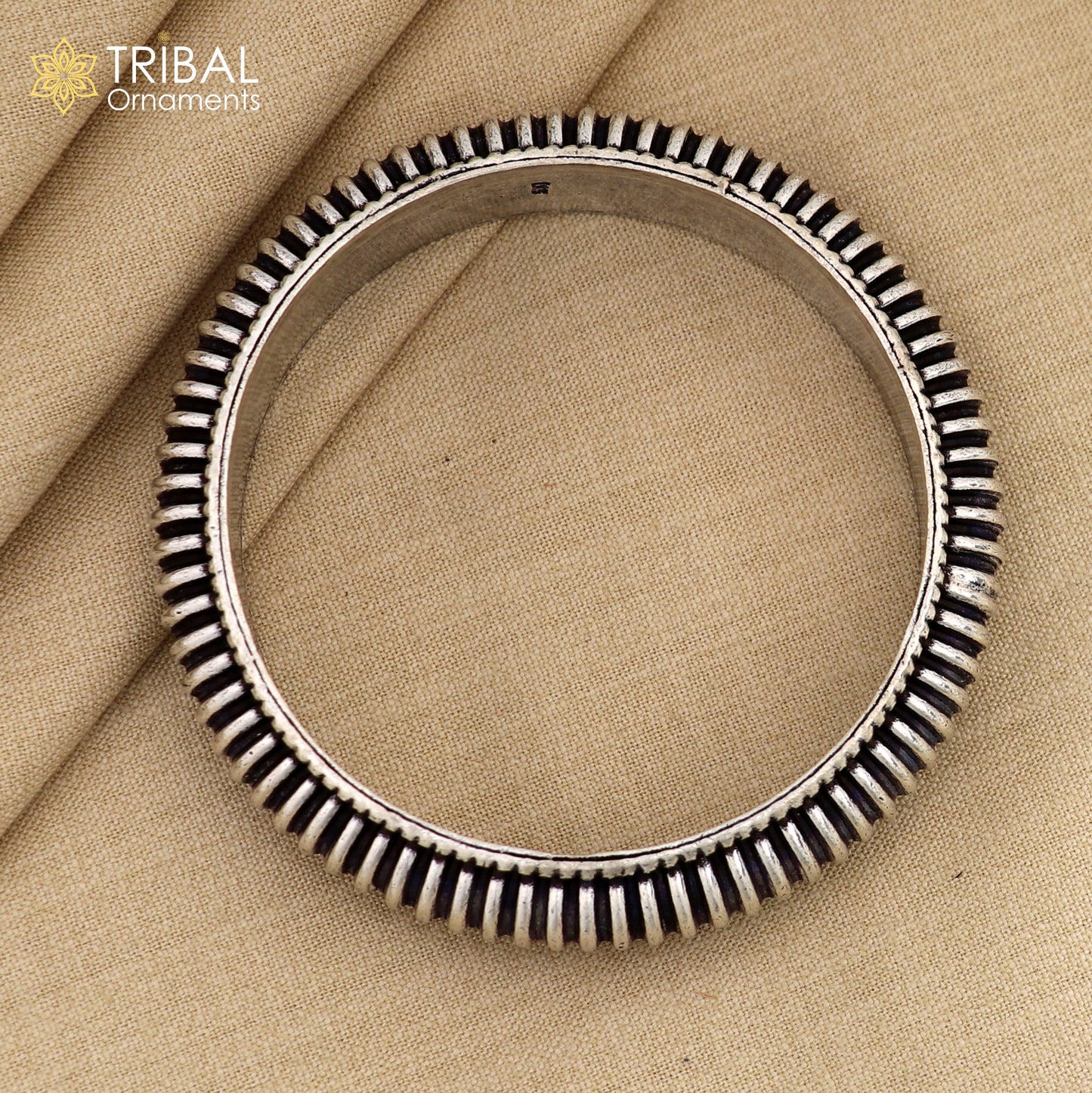 925 Sterling silver tribal bangle bracelet with modern, trendy design, unisex personalized cultural jewelry by TRIBAL ORNAMENTS.