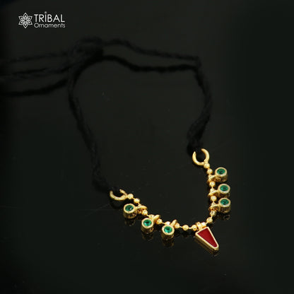 925 sterling silver  multi color stone necklace for idols or god statues gold polished jewelry set779 - TRIBAL ORNAMENTS