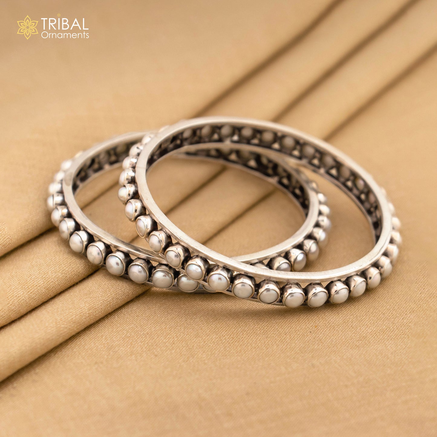 925 sterling silver natural pearl stone stylish bangle excellent customized tribal jewelry ba46 - TRIBAL ORNAMENTS