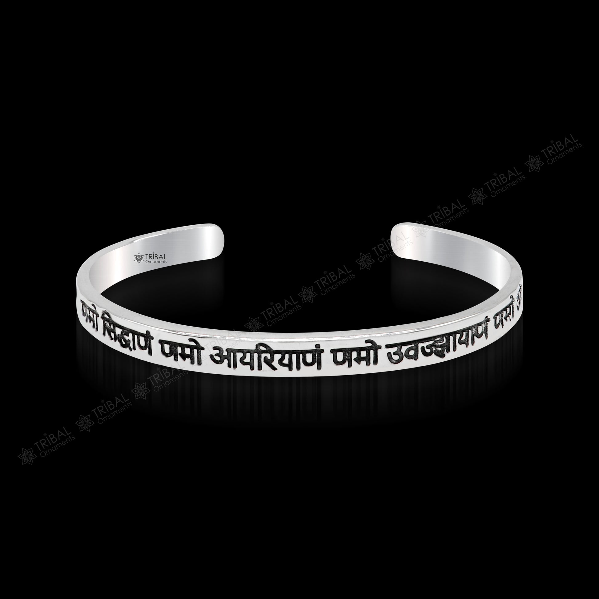 925 sterling silver handmade plain Divine Navakar Mantra gorgeous Bangle cuff bracelet kada, best unisex tribal gifting jewelry cuff120 - TRIBAL ORNAMENTS