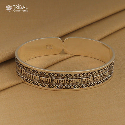 925 sterling silver Navkar Mantra bangle cuff for unisex jewelry, featuring intricate tribal design from TRIBAL ORNAMENTS.