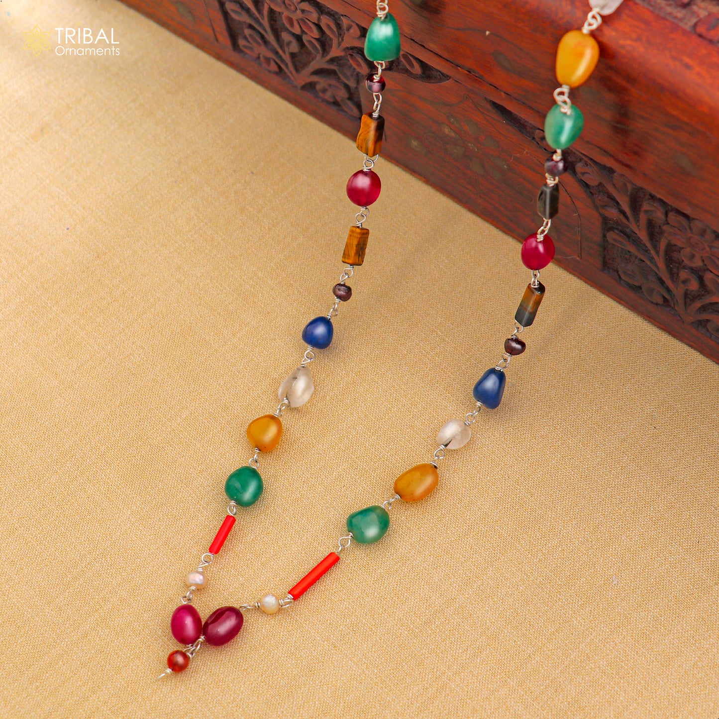 925 sterling silver Navratna chain necklace for unisex jewelry ch625 - TRIBAL ORNAMENTS