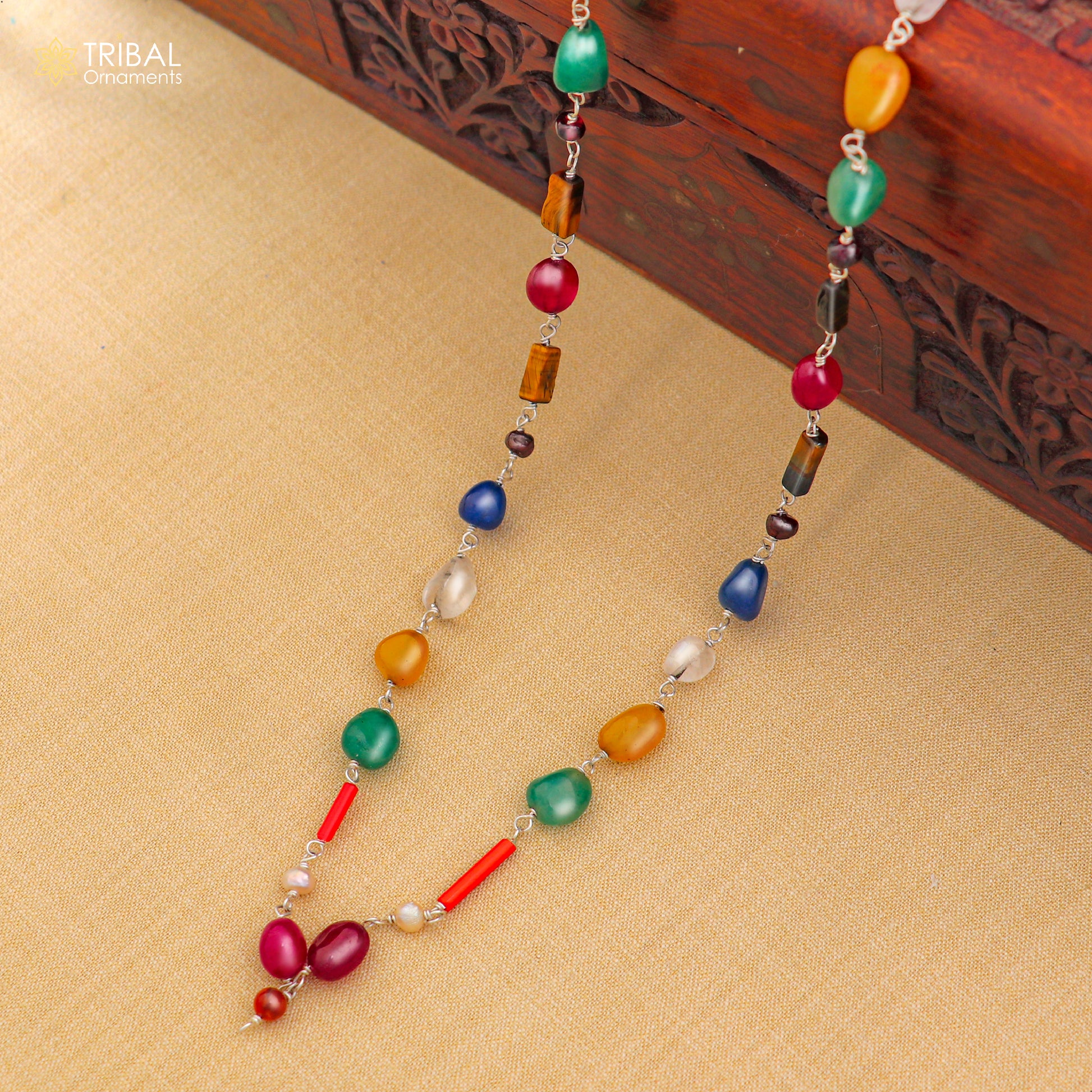 925 sterling silver Navratna chain necklace for unisex jewelry ch625 - TRIBAL ORNAMENTS