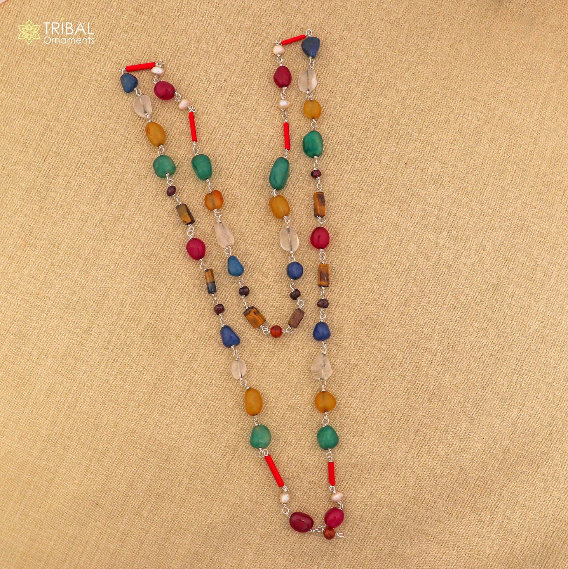 925 sterling silver Navratna chain necklace for unisex jewelry ch625 - TRIBAL ORNAMENTS