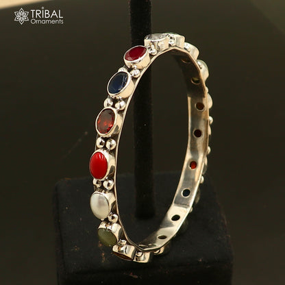 925 sterling silver navratna stone bangle bracelet kada women jewelry ba442 - TRIBAL ORNAMENTS