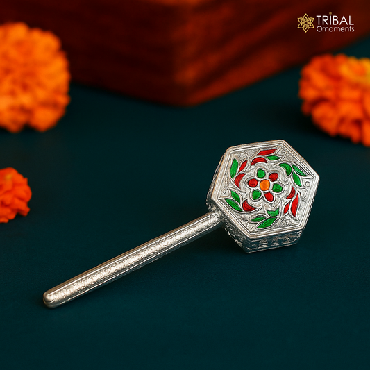 925 sterling silver new born baby gifting bells toy, baby krishna gifting toy, silver jhunjhuna, silver temple article su852 - TRIBAL ORNAMENTS