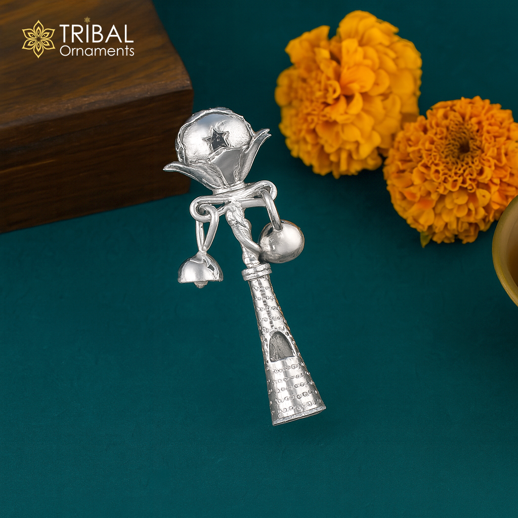 925 sterling silver new born baby gifting bells toy, baby krishna gifting toy, silver whistle, silver temple article su862 - TRIBAL ORNAMENTS