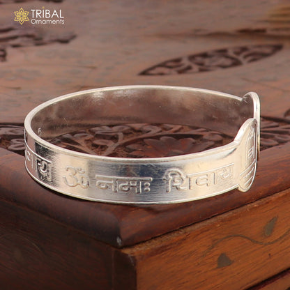 Sterling silver Om Namah Shivay unisex bangle cuff bracelet from Tribal Ornaments with intricate design.