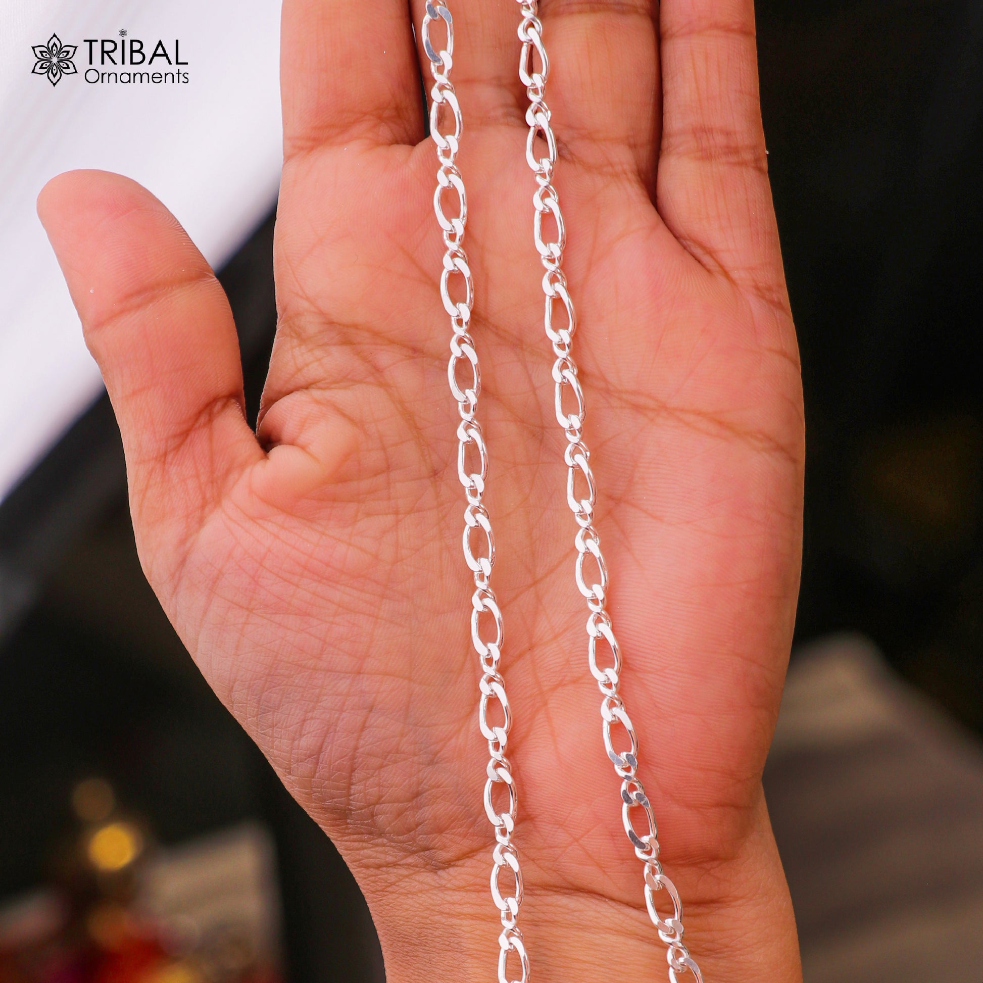 925 sterling silver oval shape link chain for unisex jewelry ch624 - TRIBAL ORNAMENTS