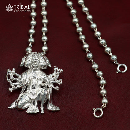 925 sterling silver Panchmukhi Hanuman pendant, unisex jewelry featuring detailed tribal design, by TRIBAL ORNAMENTS.