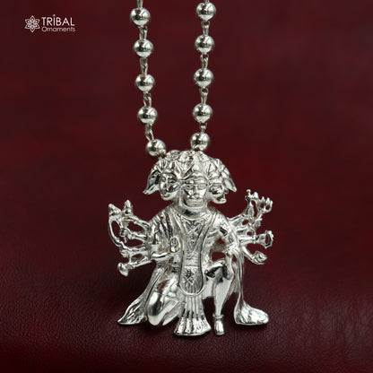 925 sterling silver Panchmukhi Hanuman pendant, unisex jewelry featuring detailed tribal design from TRIBAL ORNAMENTS.
