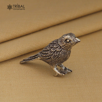 925 sterling silver parrot sculpture by TRIBAL ORNAMENTS, decorative home art figurine with intricate bird detailing