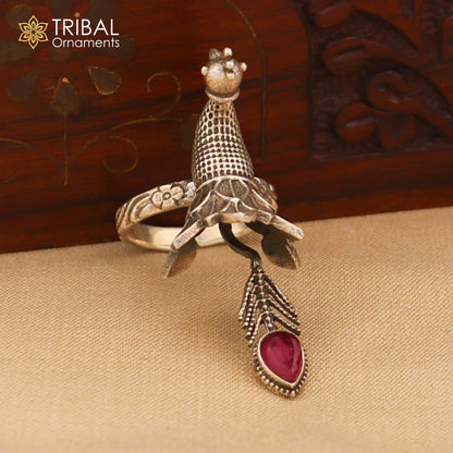 925 sterling silver peacock design ring with adjustable size traditional jewelry sr826 - TRIBAL ORNAMENTS
