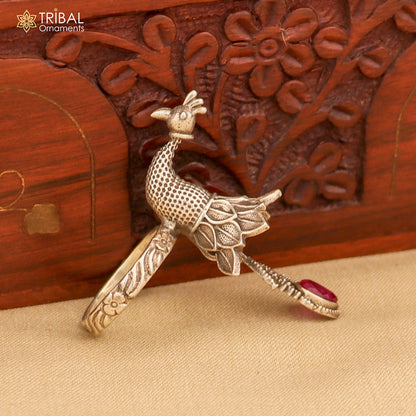 925 sterling silver peacock design ring with adjustable size traditional jewelry sr826 - TRIBAL ORNAMENTS