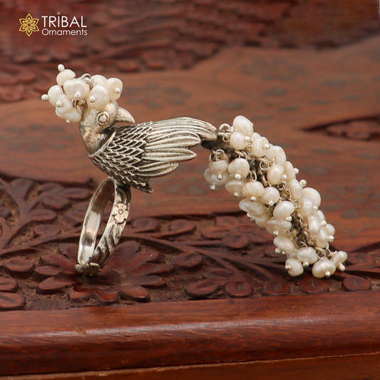 925 sterling silver peacock design ring with adjustable size traditional jewelry sr829 - TRIBAL ORNAMENTS