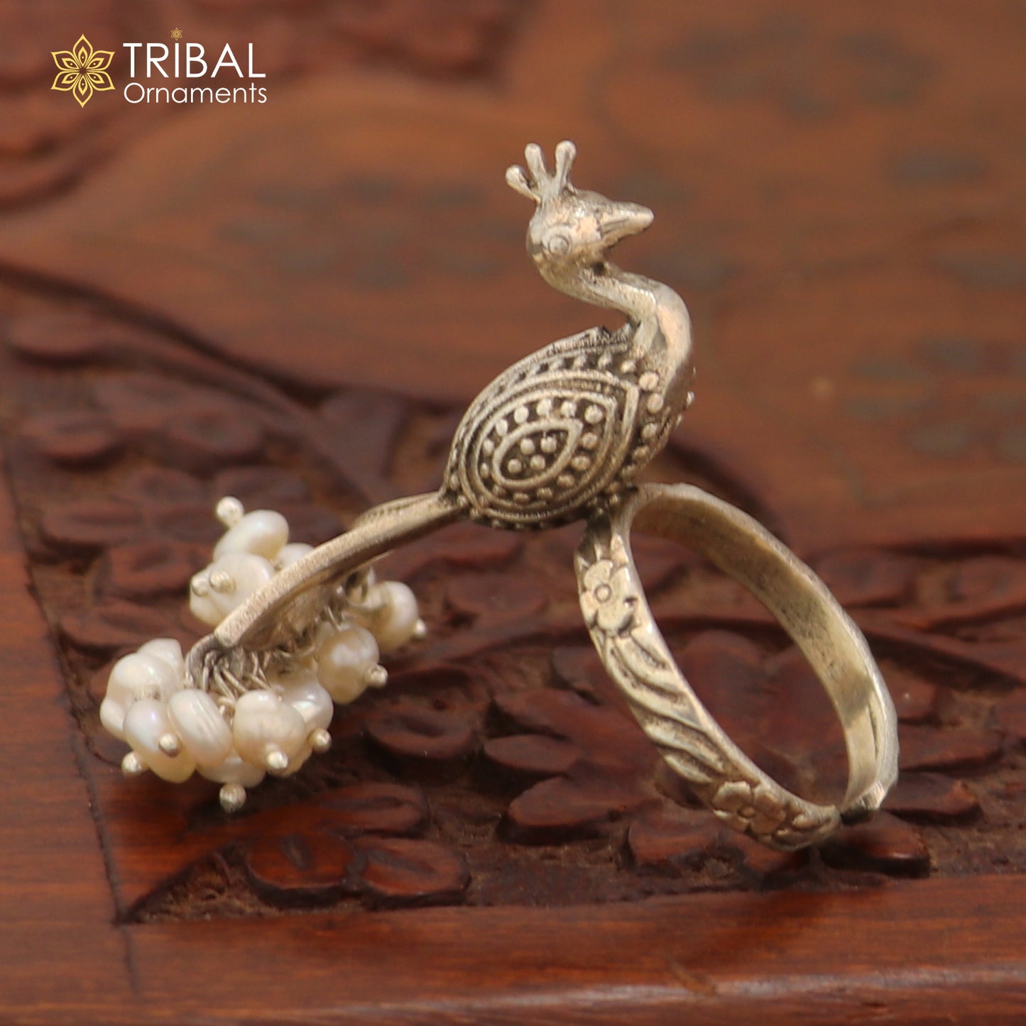 925 sterling silver peacock design stylish ring with adjustable size traditional jewelry sr827 - TRIBAL ORNAMENTS