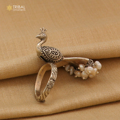 925 sterling silver peacock design stylish ring with adjustable size traditional jewelry sr827 - TRIBAL ORNAMENTS