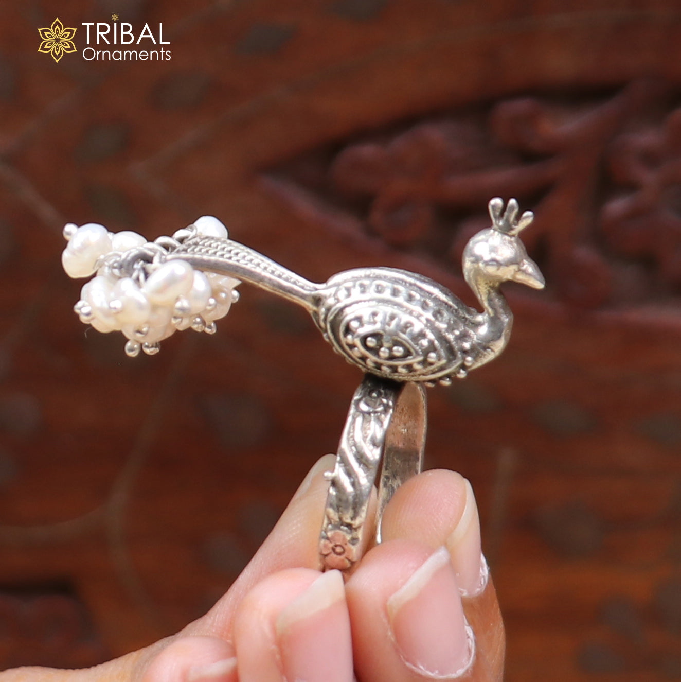 925 sterling silver peacock design stylish ring with adjustable size traditional jewelry sr827 - TRIBAL ORNAMENTS
