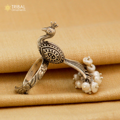 925 sterling silver peacock design stylish ring with adjustable size traditional jewelry sr827 - TRIBAL ORNAMENTS
