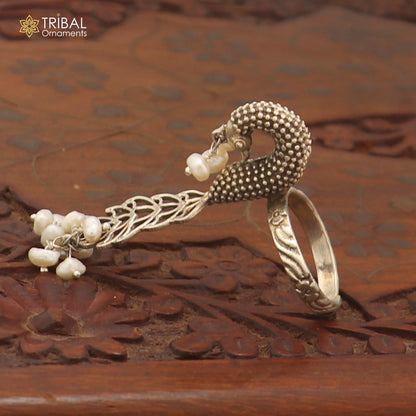 925 sterling silver peacock design stylish ring with adjustable size traditional jewelry sr828 - TRIBAL ORNAMENTS