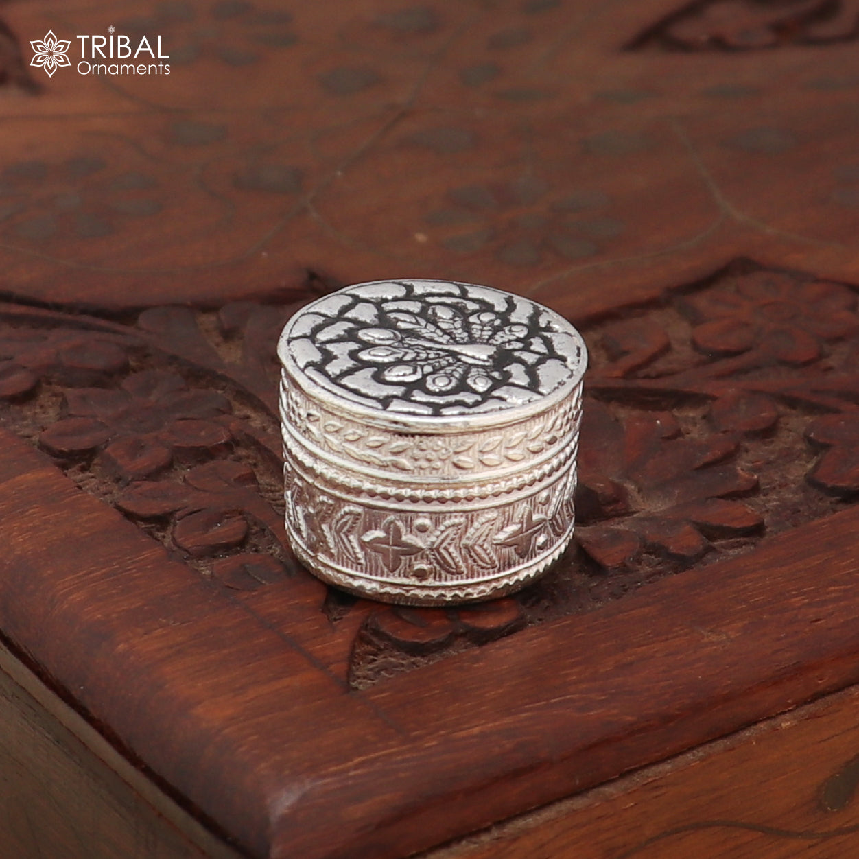 925 sterling silver peacock design trinket, casket, Sindoor box brides jewelry stb888 - TRIBAL ORNAMENTS