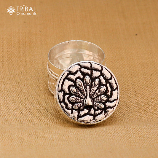 925 sterling silver peacock design trinket, casket, Sindoor box brides jewelry stb888 - TRIBAL ORNAMENTS