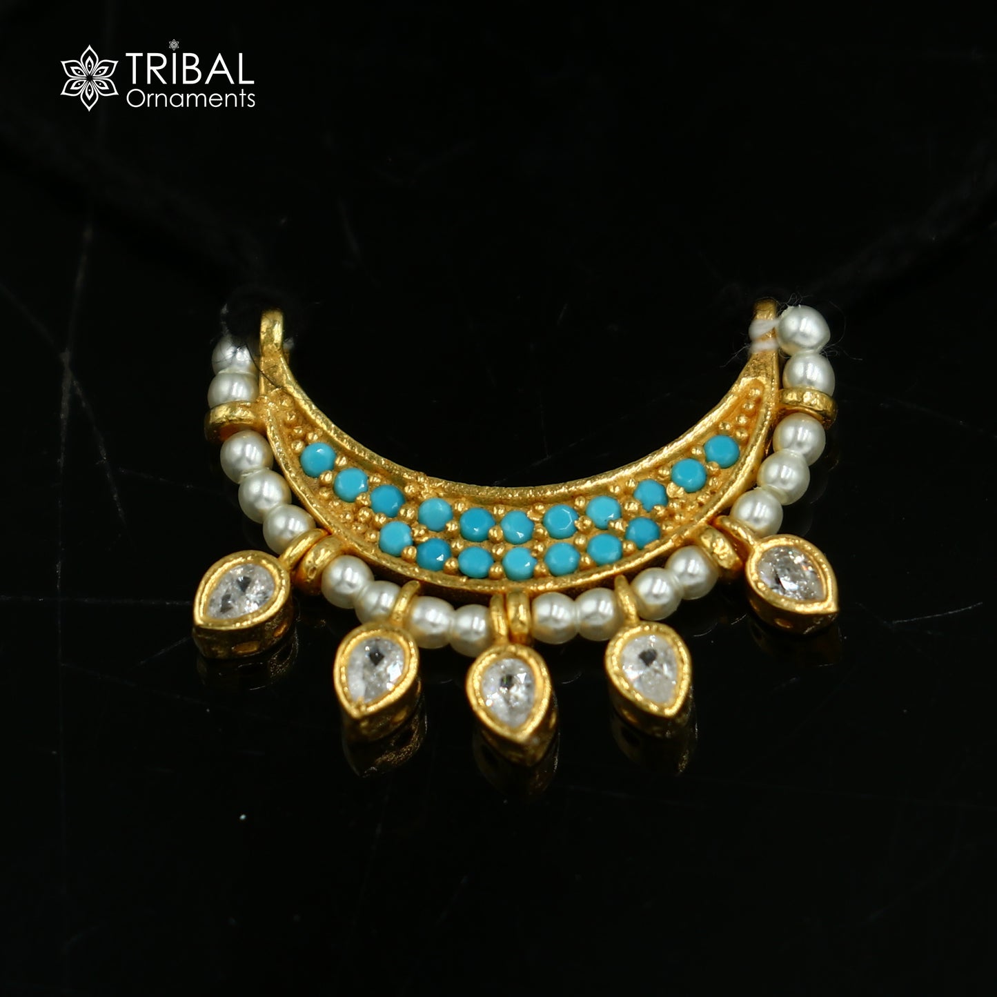 925 sterling silver pearl beads style necklace for idols or god statues gold polished jewelry set773 - TRIBAL ORNAMENTS