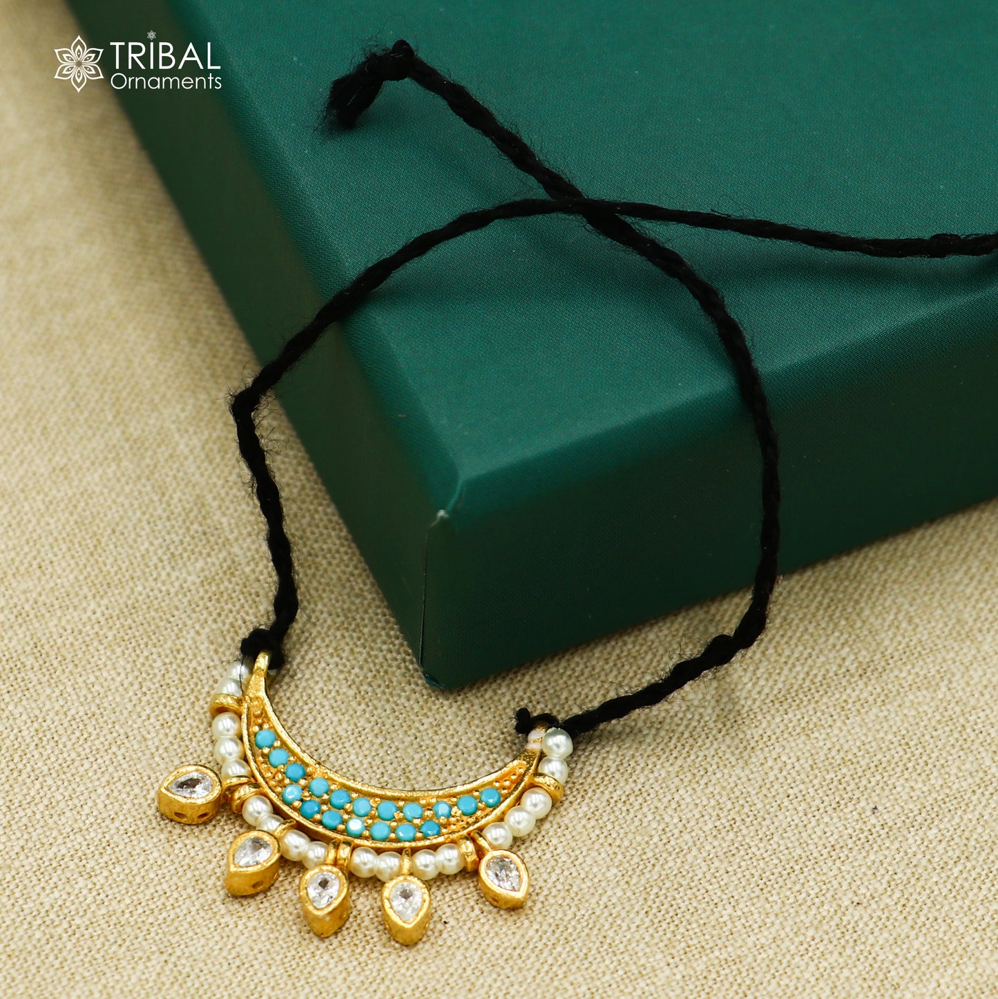 925 sterling silver pearl beads style necklace for idols or god statues gold polished jewelry set773 - TRIBAL ORNAMENTS