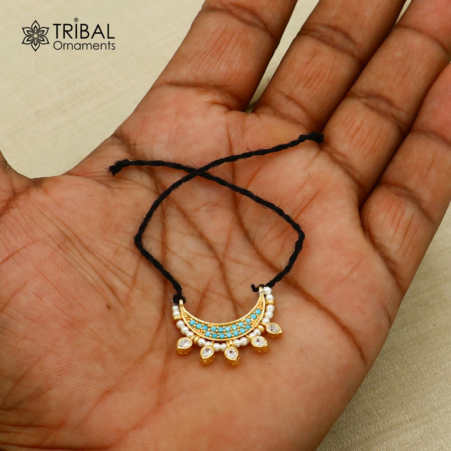 925 sterling silver pearl beads style necklace for idols or god statues gold polished jewelry set773 - TRIBAL ORNAMENTS