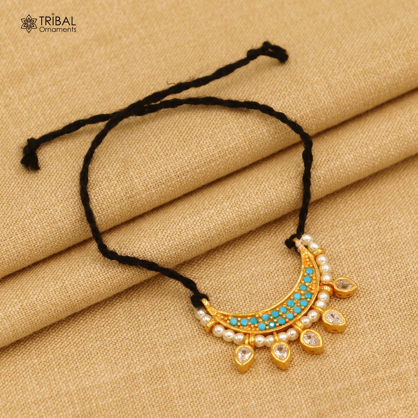 925 sterling silver pearl beads style necklace for idols or god statues gold polished jewelry set773 - TRIBAL ORNAMENTS