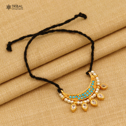 925 sterling silver pearl beads style necklace for idols or god statues gold polished jewelry set773 - TRIBAL ORNAMENTS