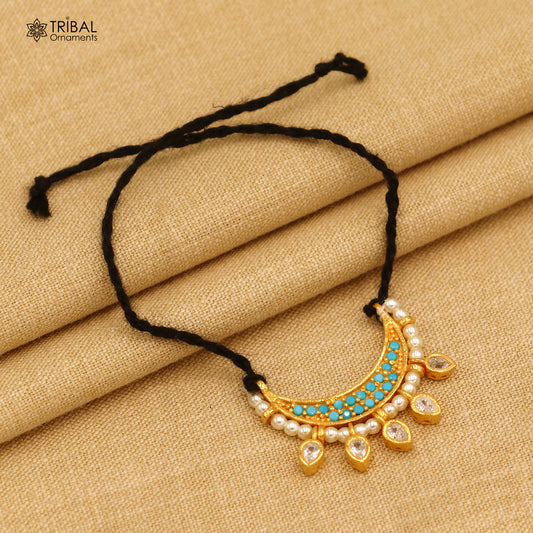 925 sterling silver pearl beads style necklace for idols or god statues gold polished jewelry set773 - TRIBAL ORNAMENTS