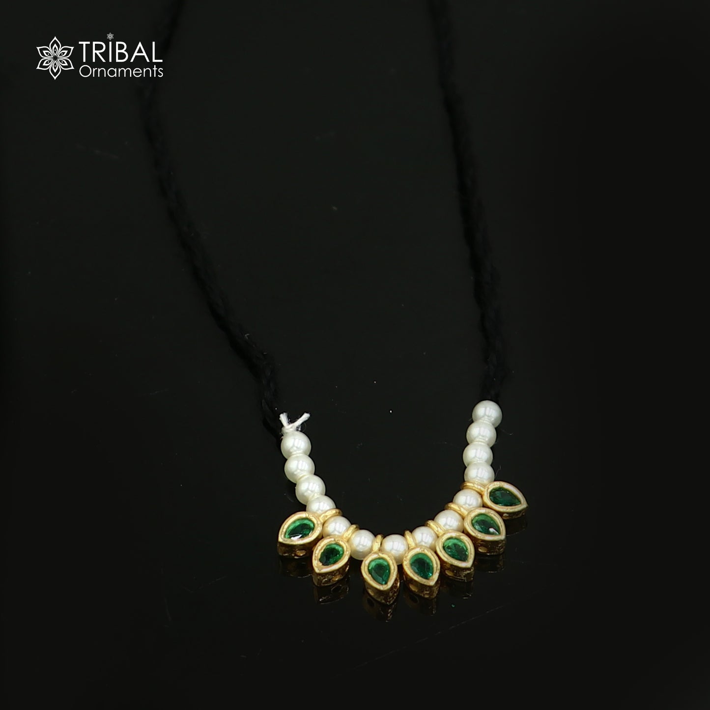 925 sterling silver pearl style green stone necklace for idols or god statues gold polished jewelry set781 - TRIBAL ORNAMENTS