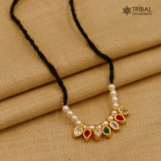 925 sterling silver pearl style multi color stone necklace for idols or god statues gold polished jewelry set782 - TRIBAL ORNAMENTS