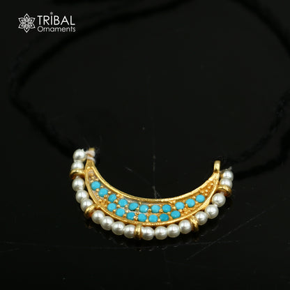925 sterling silver pearl style necklace for idols or god statues gold polished jewelry set778 - TRIBAL ORNAMENTS