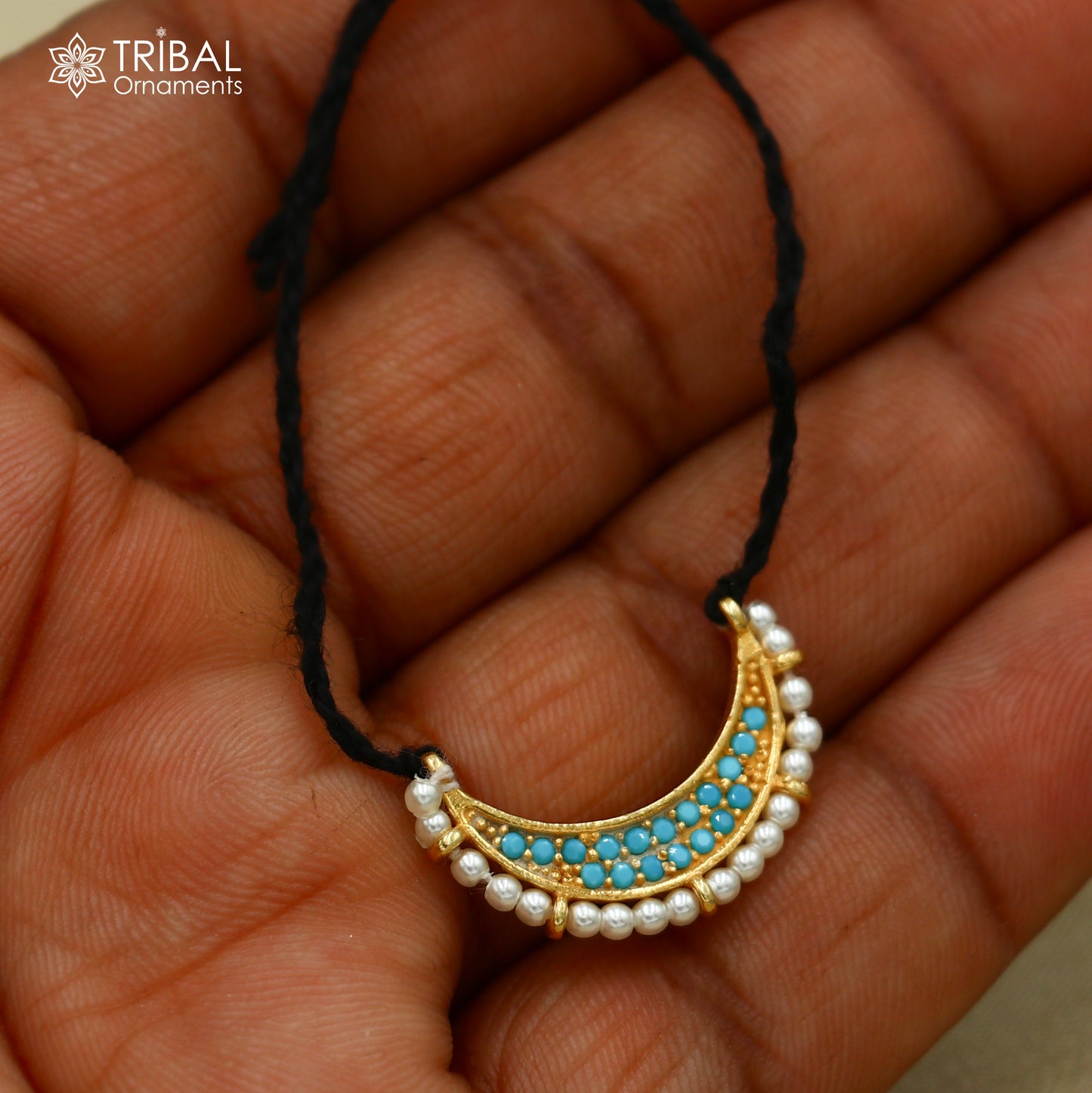 925 sterling silver pearl style necklace for idols or god statues gold polished jewelry set778 - TRIBAL ORNAMENTS