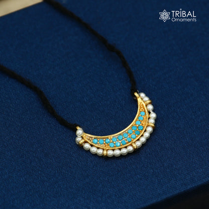 925 sterling silver pearl style necklace for idols or god statues gold polished jewelry set778 - TRIBAL ORNAMENTS