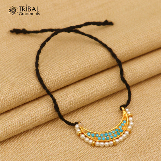 925 sterling silver pearl style necklace for idols or god statues gold polished jewelry set778 - TRIBAL ORNAMENTS