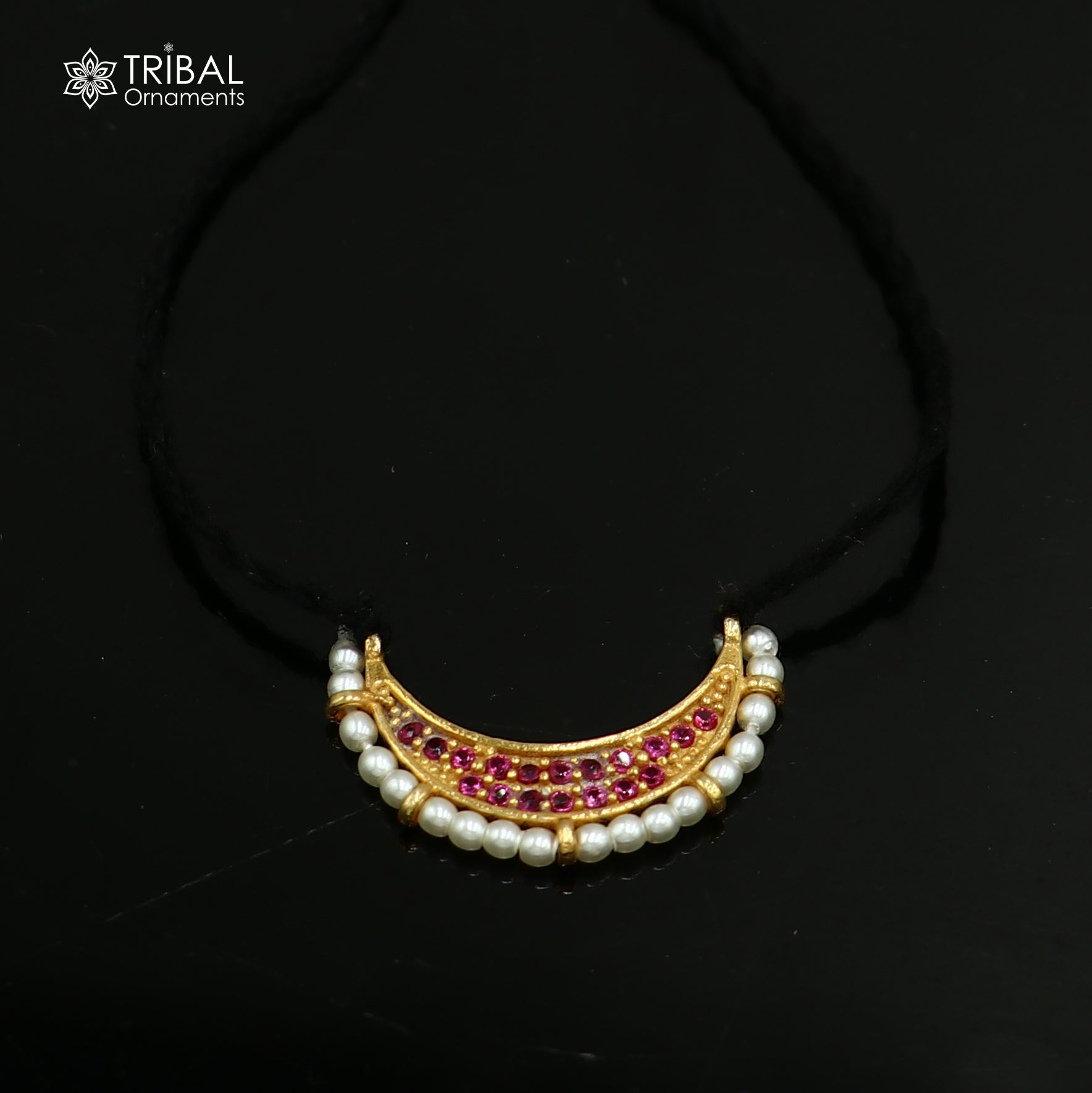 925 sterling silver pearl style necklace for idols or god statues gold polished jewelry set780 - TRIBAL ORNAMENTS