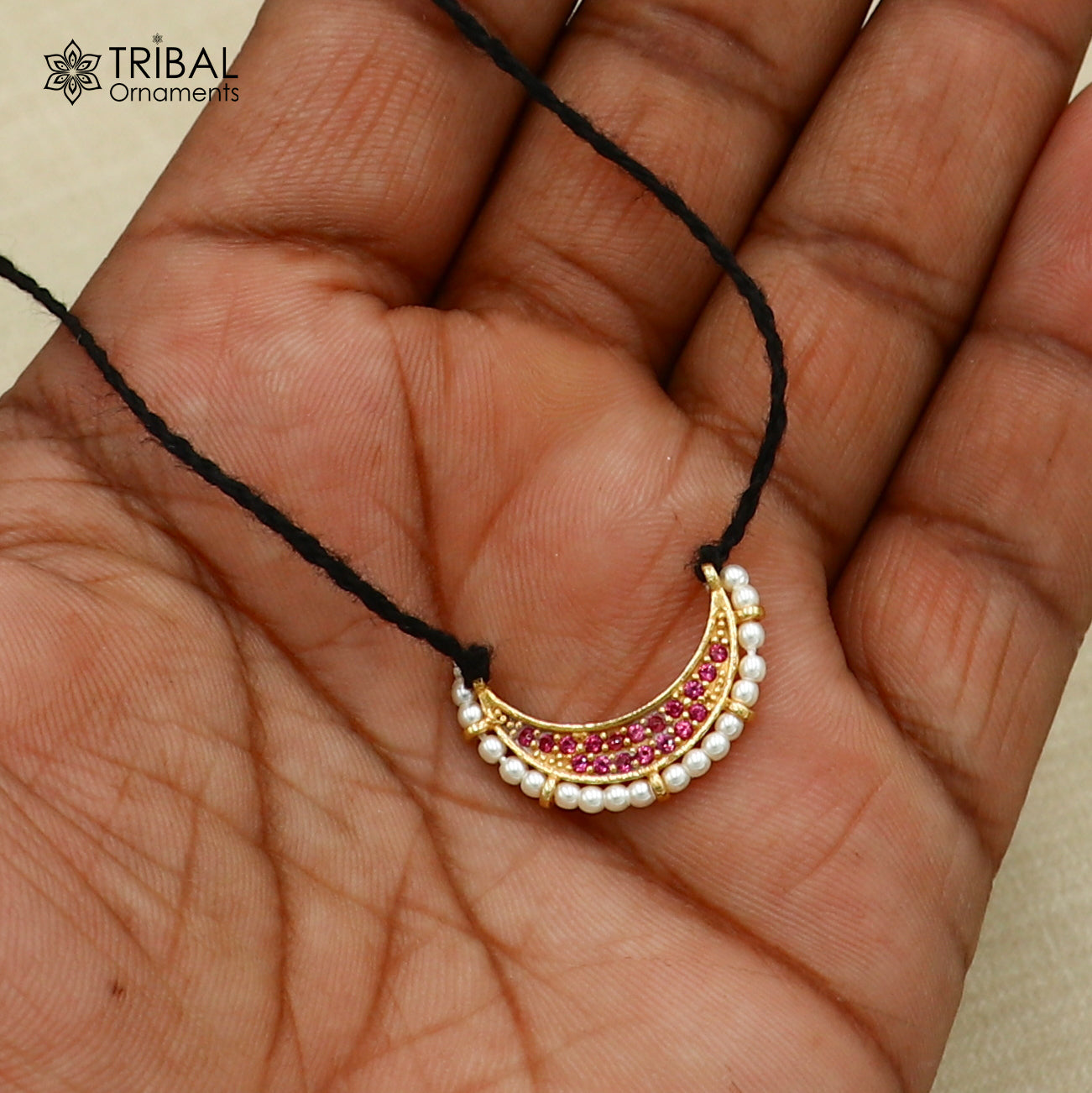 925 sterling silver pearl style necklace for idols or god statues gold polished jewelry set780 - TRIBAL ORNAMENTS