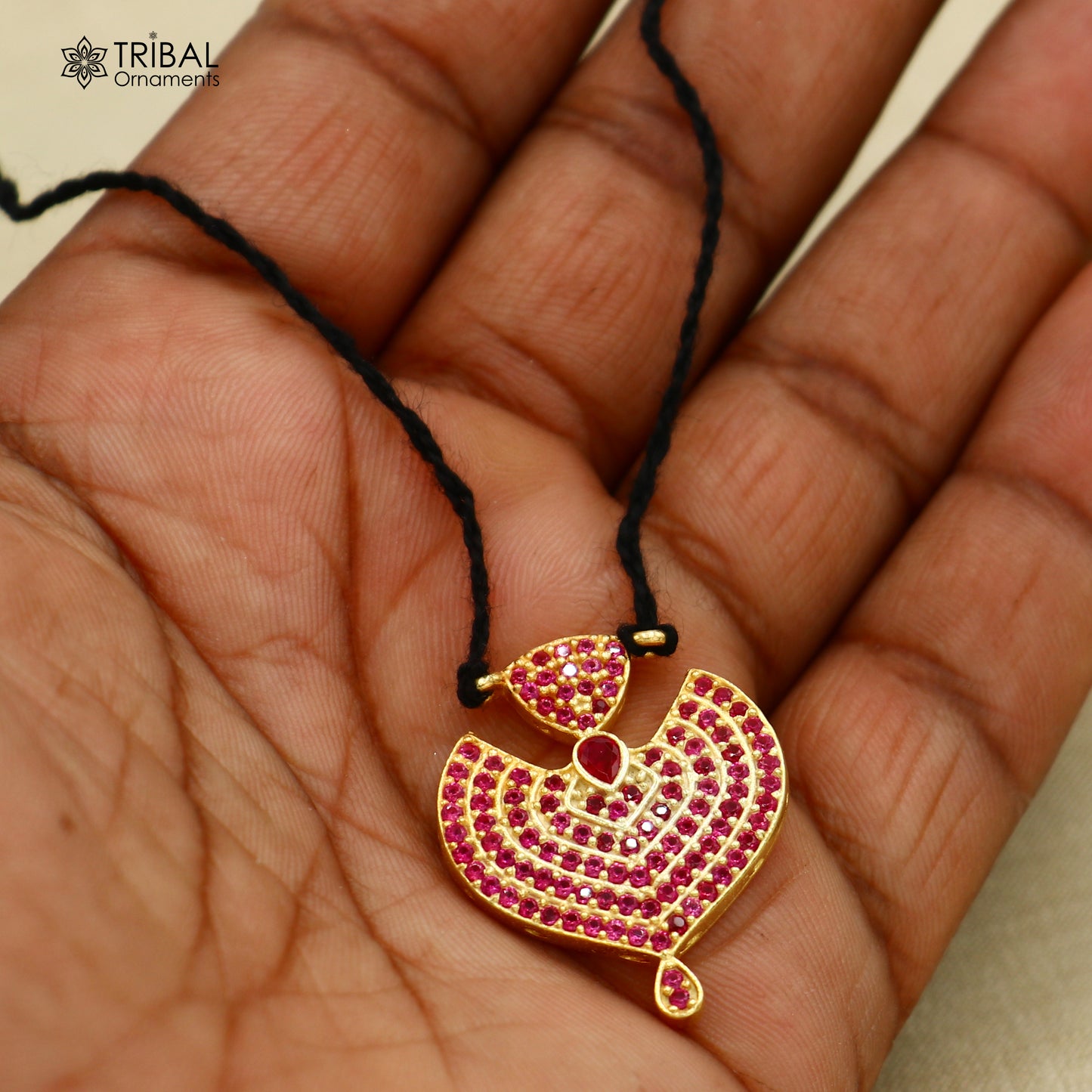 925 sterling silver pink stone style necklace for idols or god statues gold polished jewelry set774 - TRIBAL ORNAMENTS