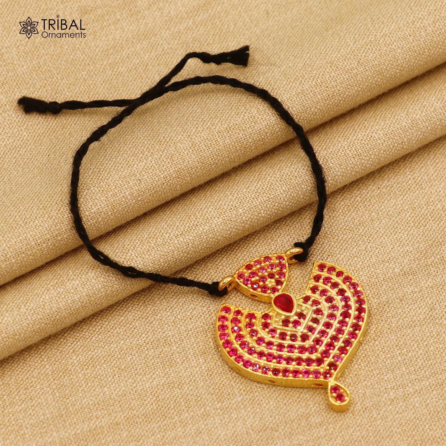 925 sterling silver pink stone style necklace for idols or god statues gold polished jewelry set774 - TRIBAL ORNAMENTS