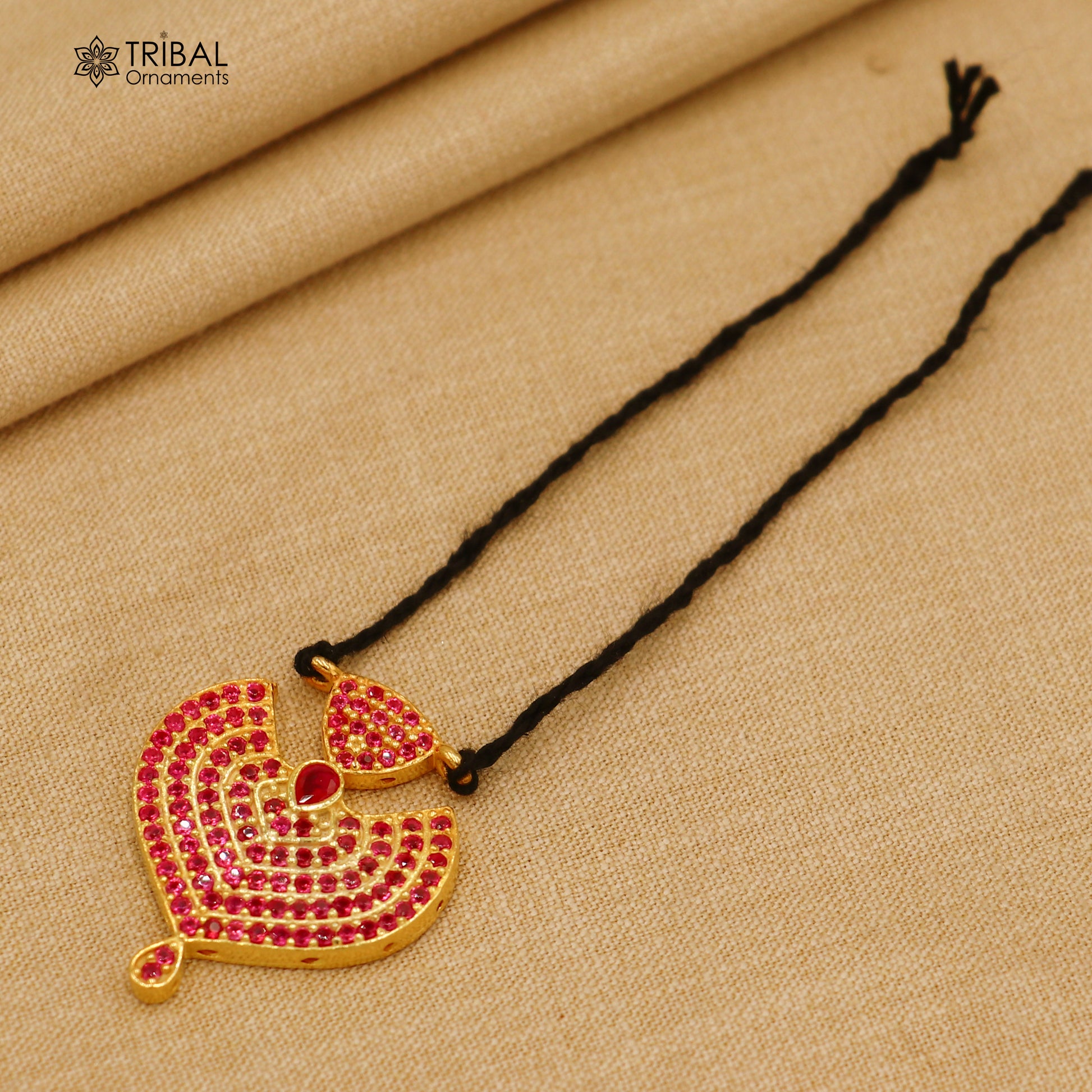 925 sterling silver pink stone style necklace for idols or god statues gold polished jewelry set774 - TRIBAL ORNAMENTS