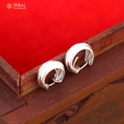 Sterling silver Bali hoops earrings with two simple lines, tribal ethnic jewelry design, by TRIBAL ORNAMENTS.